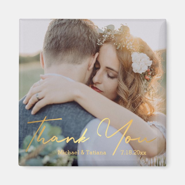 Tack, guldkalligrafi, fotot av bröllop magnet (Framsidan)