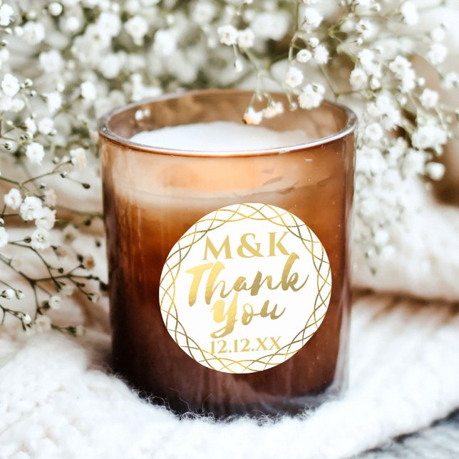 Tack Guldmonogramm Bröllopspresent Klistermärke (Just add your initials and special date this these fancy faux foil stickers.)