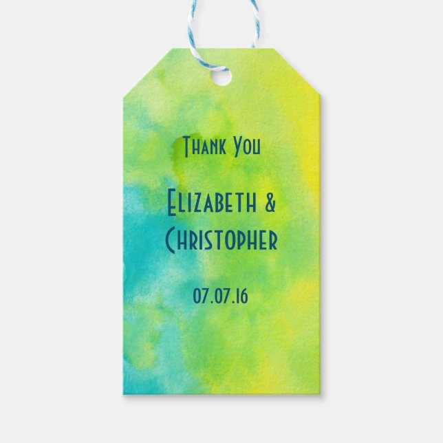 Tack Gult och blå vattenfärg Presentetikett (Framsidan)