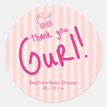 Tack Gurl Rosa Randig Flickas Babyshower