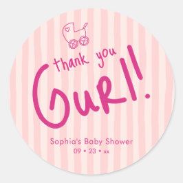 Tack Gurl Rosa Randig Flickas Babyshower Runt Klistermärke