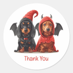 Tack Halloween Dachshund Hundar Djävulen Fladdermu Runt Klistermärke
