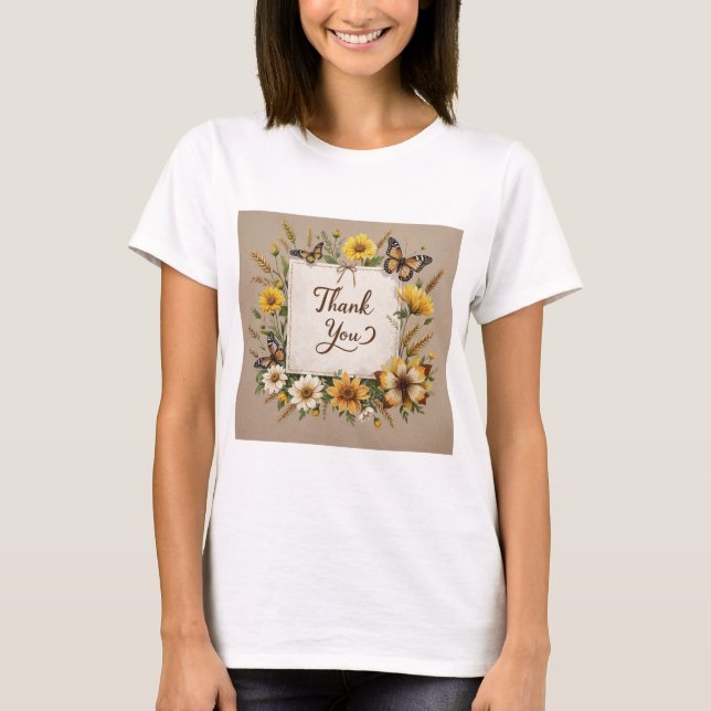 Tack, Hand plockade, vildblommor, vetestjälkar T Shirt (Framsida)