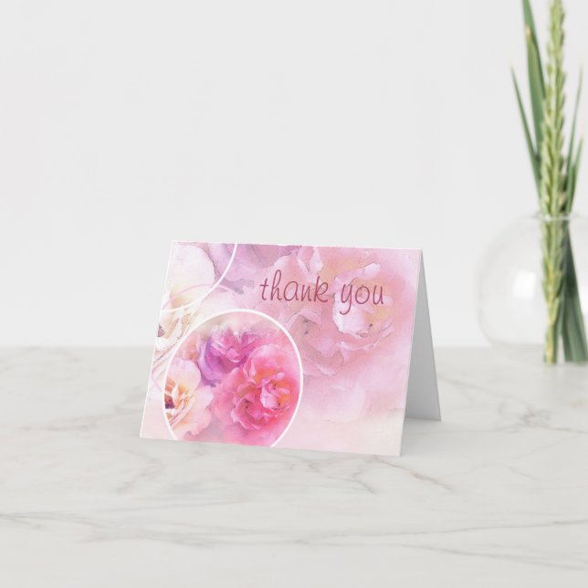 Tack Handskrift Text Watercolor Rosor Elite Kort (Framsida)