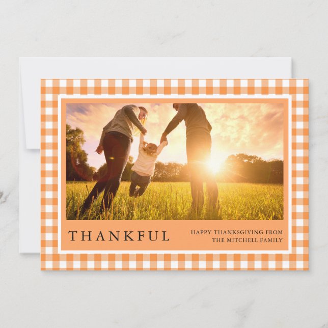 Tack | Happy thanksgiving Three Photo Gingham Julkort (Framsida)