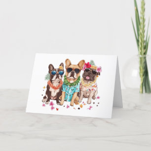 Tack Hawaiian Fransk Bulldog Flower Lei Kort