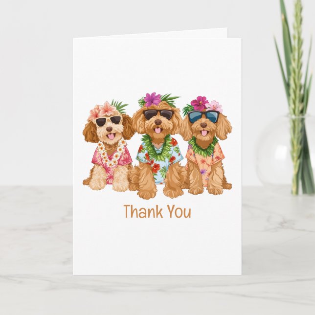 Tack Hawaiian Goldendoodle Hundar Flower Lei Kort (Framsida)