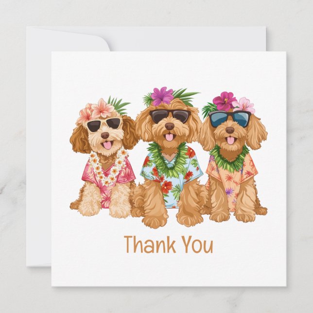 Tack Hawaiiansk Goldendoodle Hundar Blomster Lei Kort (Framsida)