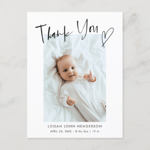 tack Heart Avslappnad Script Baby Photo Birth Meddelande Vykort