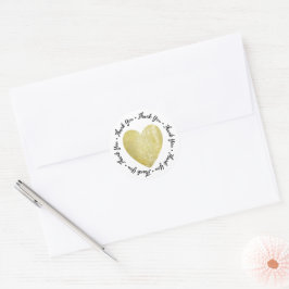 Tack ・ Heart Frimärke Faux Guld Foil Runt Klistermärke