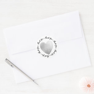 Tack ・ Heart Frimärke Faux Silver Foil Runt Klistermärke