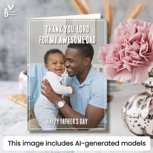 Tack Herr FANTASTISK PAPPAS Fars Dag Kort (Stylish FATHER'S DAY card with Christian Thank You message and box outline. Add your photo & message)