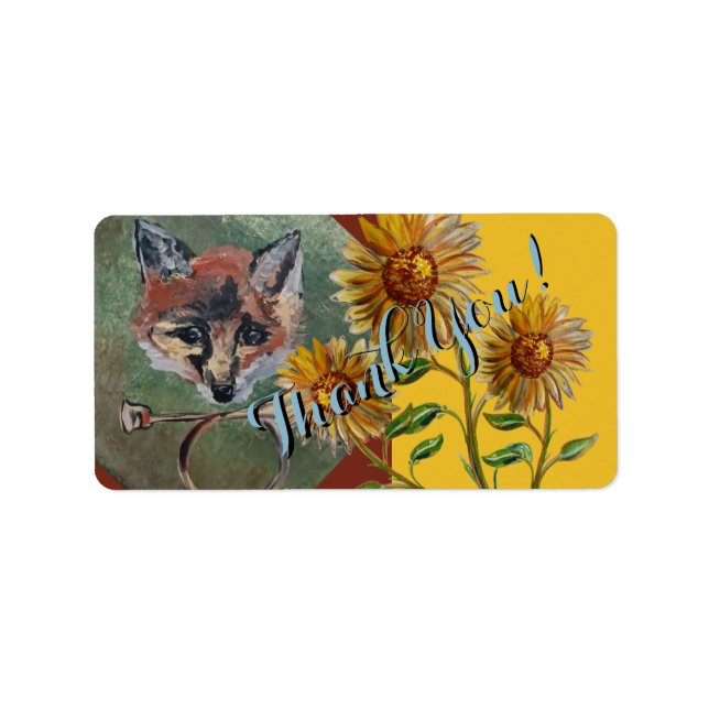 Tack, herr Fox och solblommor Adressetikett (Framsidan)