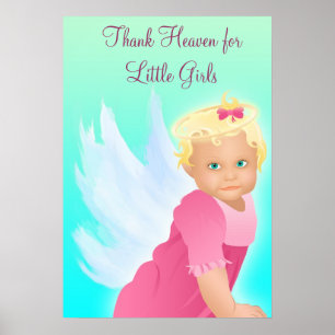 Tack himlen för små flickor Baby Shower Banner Poster