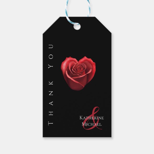 Tack hjärtformade Röd ros-Bröllop Presentetikett (Framsidan)