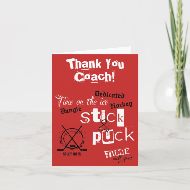 Tack Hockey Coach Stick och Puck Time on Red (Framsida)