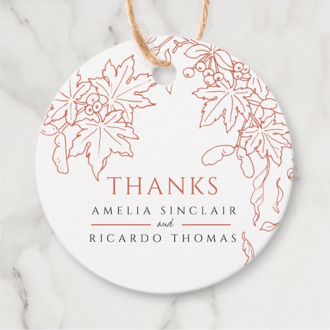 Tack, Höst löv teckning orange bröllop Gåvor Etiketter (Framsida)