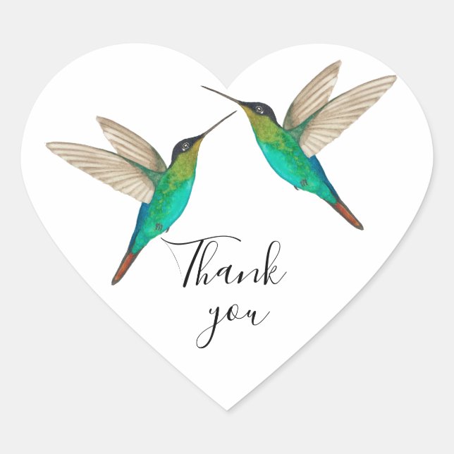 Tack Hummingbird Hjärtformat Klistermärke (Framsida)