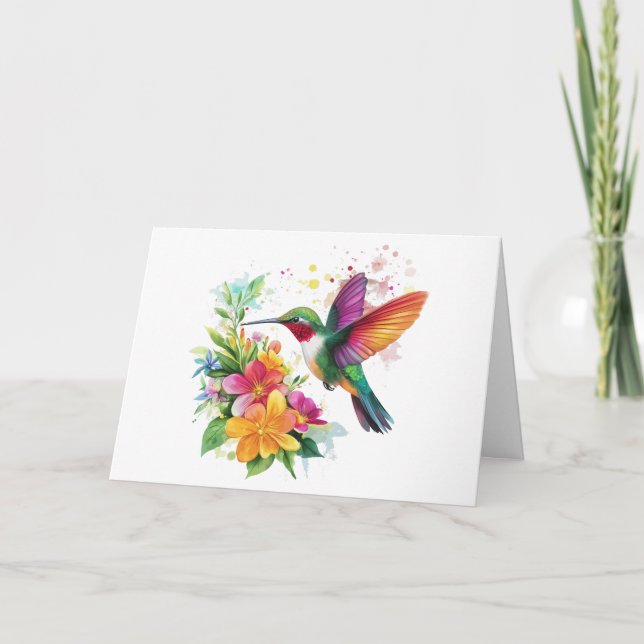 Tack Hummingbird Tropical Flowers Kort (Framsida)