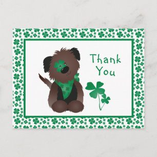 Tack Hund Shamrock Grön Vykort
