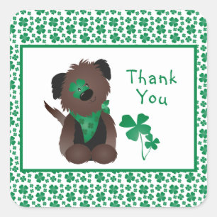 Tack Hund Shamrock Grönt Fyrkantigt Klistermärke