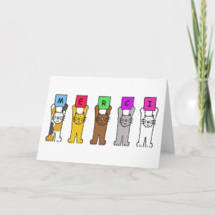 Tack i Fransk Tecknad Cats Say Merci Kort