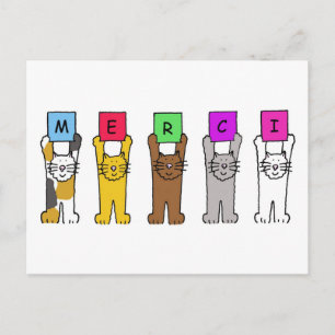 Tack i Fransk Tecknad Cats Say Merci Vykort