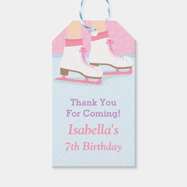 Tack Ice Skating Födelsedagsfest Gift-Märkre Presentetikett (Framsidan)
