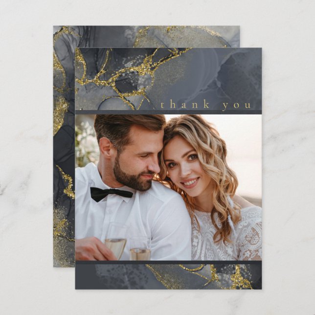 Tack-ID988 för moody Bläck-kol-Guld-Abstrakt Tack Kort (Fram/baksida)