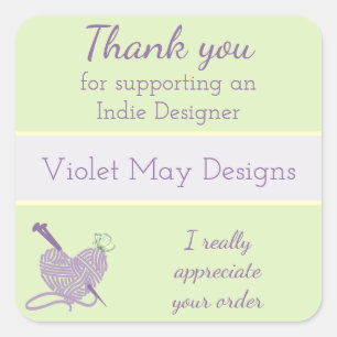 Tack Indie Designer - Heart Knitting Yarn Fyrkantigt Klistermärke