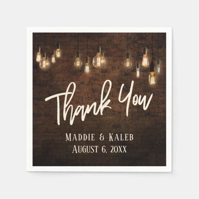 Tack Industrial Bricks w/Edison Ljus Pappersservett (Framsidan)