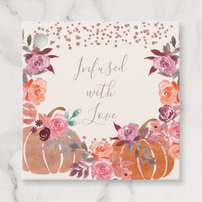 Tack Infekterad med Kärlek HöstBlommigten Ro Guld Gåvor Etiketter (Framsida)