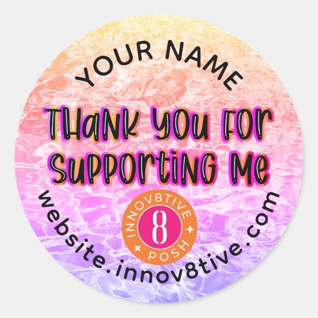 Tack Innov8tive + Posh-etikett Runt Klistermärke (Framsida)