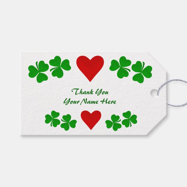 Tack Irländsk Shamrock-kant med rött hjärta Presentetikett (Framsidan (Horisontell))
