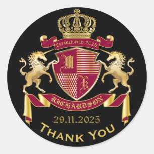 Tack Jacka av Arm Red Guld Unicorn Emblem Runt Klistermärke