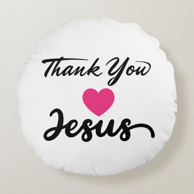 Tack Jesus | Modern Christian Faith Heart Rund Kudde (Framsidan)