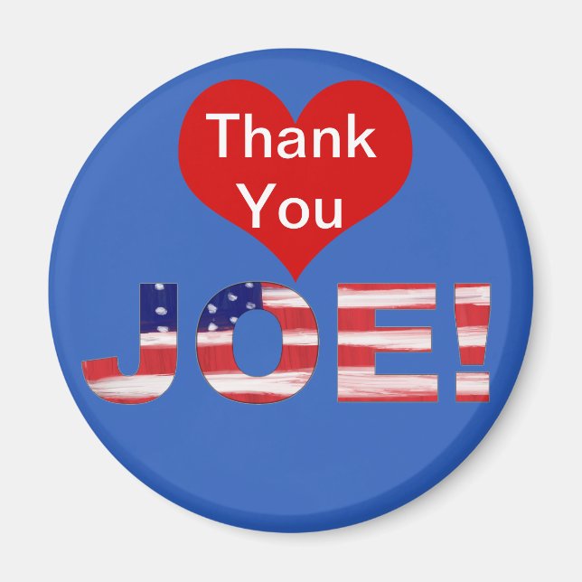 Tack, JOE! På blå med flagga Magnet (Framsidan)