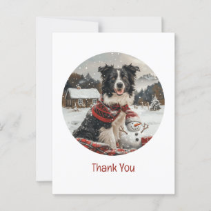 Tack Jul Border Collie Hund Snöman Vykort