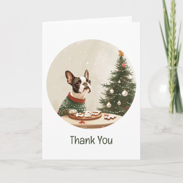 Tack Jul Boston Terrier Hund Kort (Framsida)