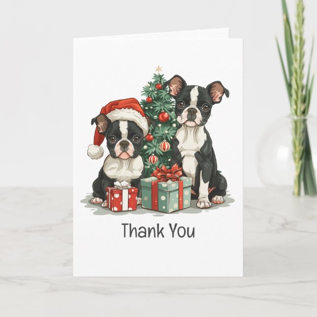 Tack jul Boston Terrier Hundar Kort (Framsida)
