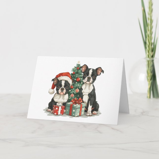 Tack jul Boston Terrier Hundar Kort (Framsida)