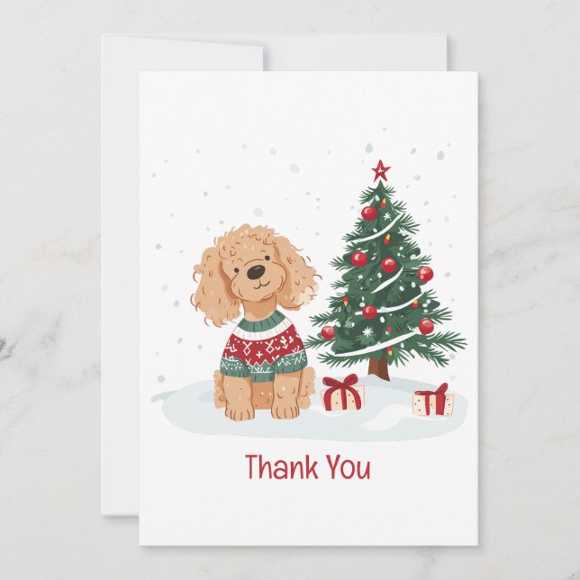 Tack Jul Goldendoodle Hund Kort (Framsida)