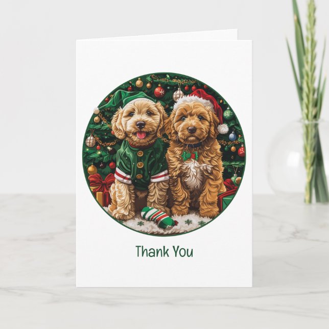 Tack jul Goldendoodle Puppy Hundar Kort (Framsida)