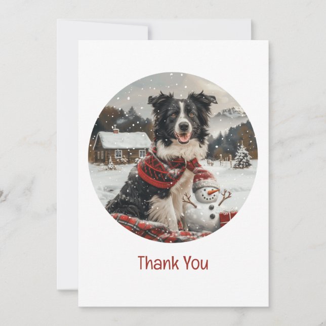 Tack jul Gräns Collie Hund Snögubbe Kort (Framsida)