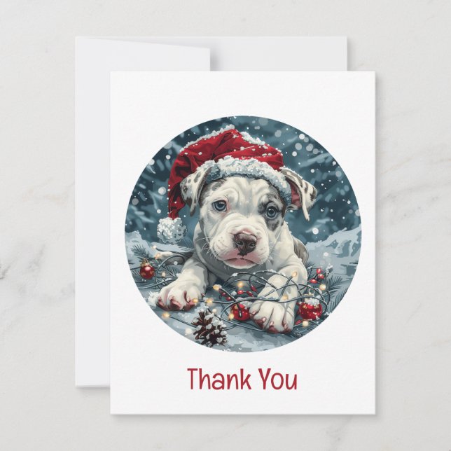 Tack jul Pit Bull Santa Puppy Kort (Framsida)