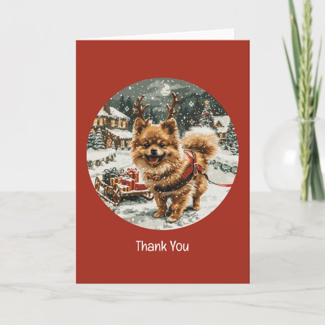 Tack jul Pommern Reindeer Hund Kort (Framsida)