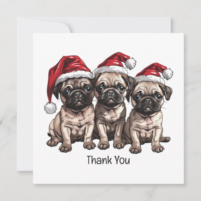 Tack jul Pug Hundar Santa Santa Kort (Framsida)