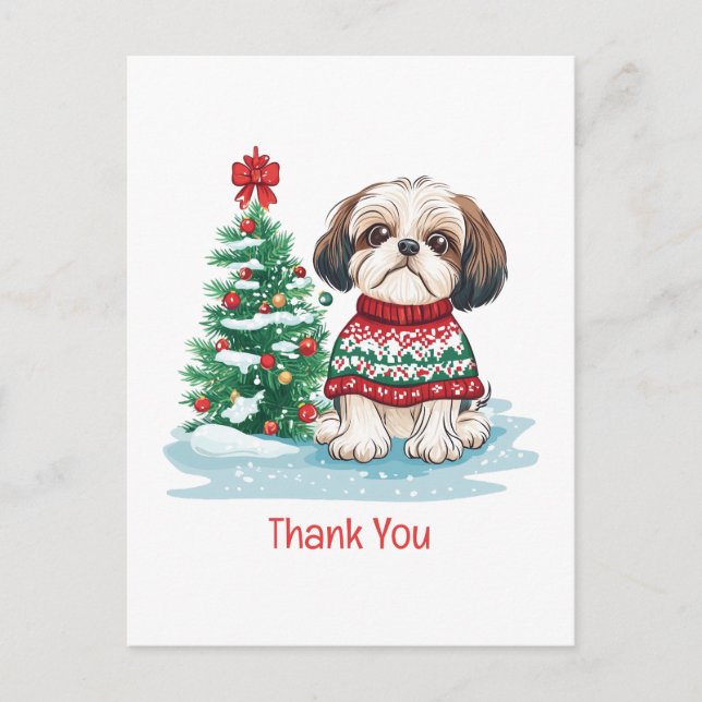 Tack Jul Shih Tzu Hund Vykort (Framsida)