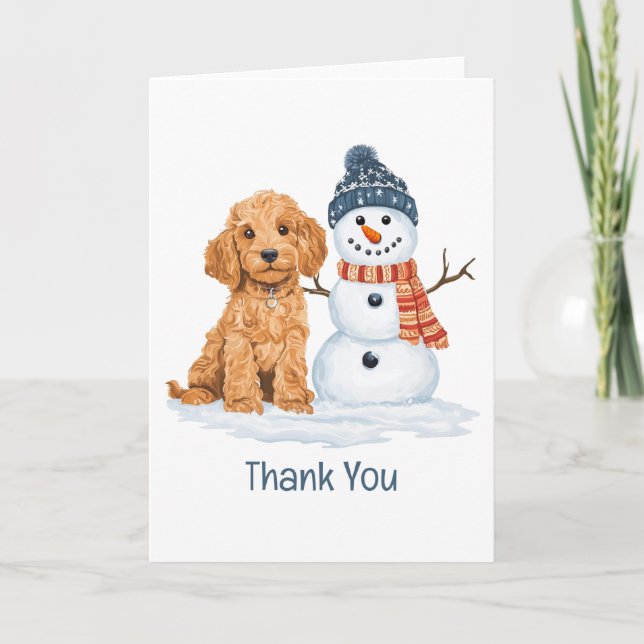 Tack Jul Vinter Goldendoodle Hund Snöman Kort (Framsida)