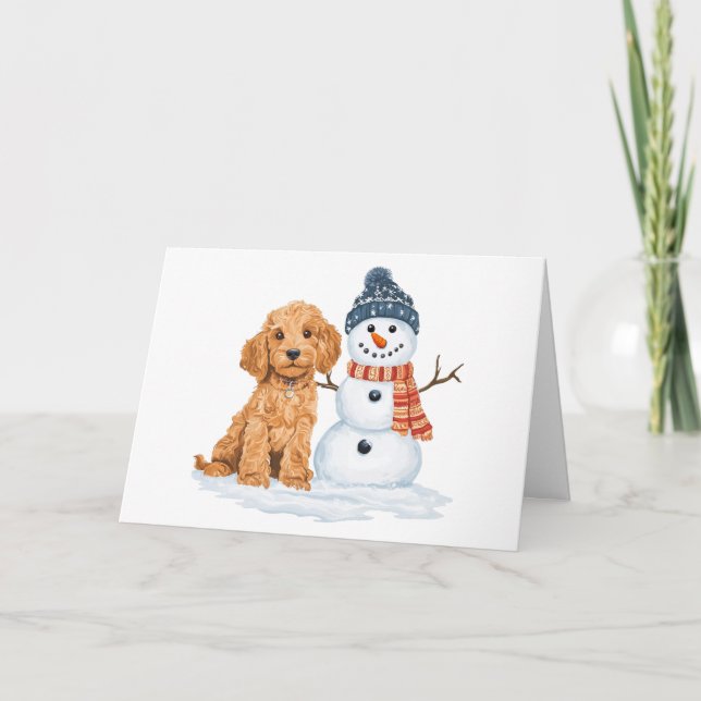 Tack Jul Vinter Goldendoodle Hund Snöman Kort (Framsida)